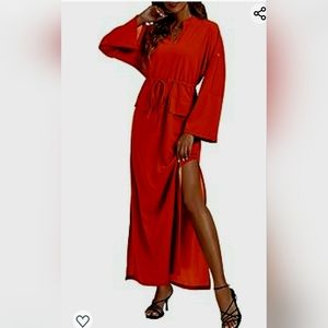 Frontwalk Ladies Long Dress Roll Sleeve Maxi Dresses